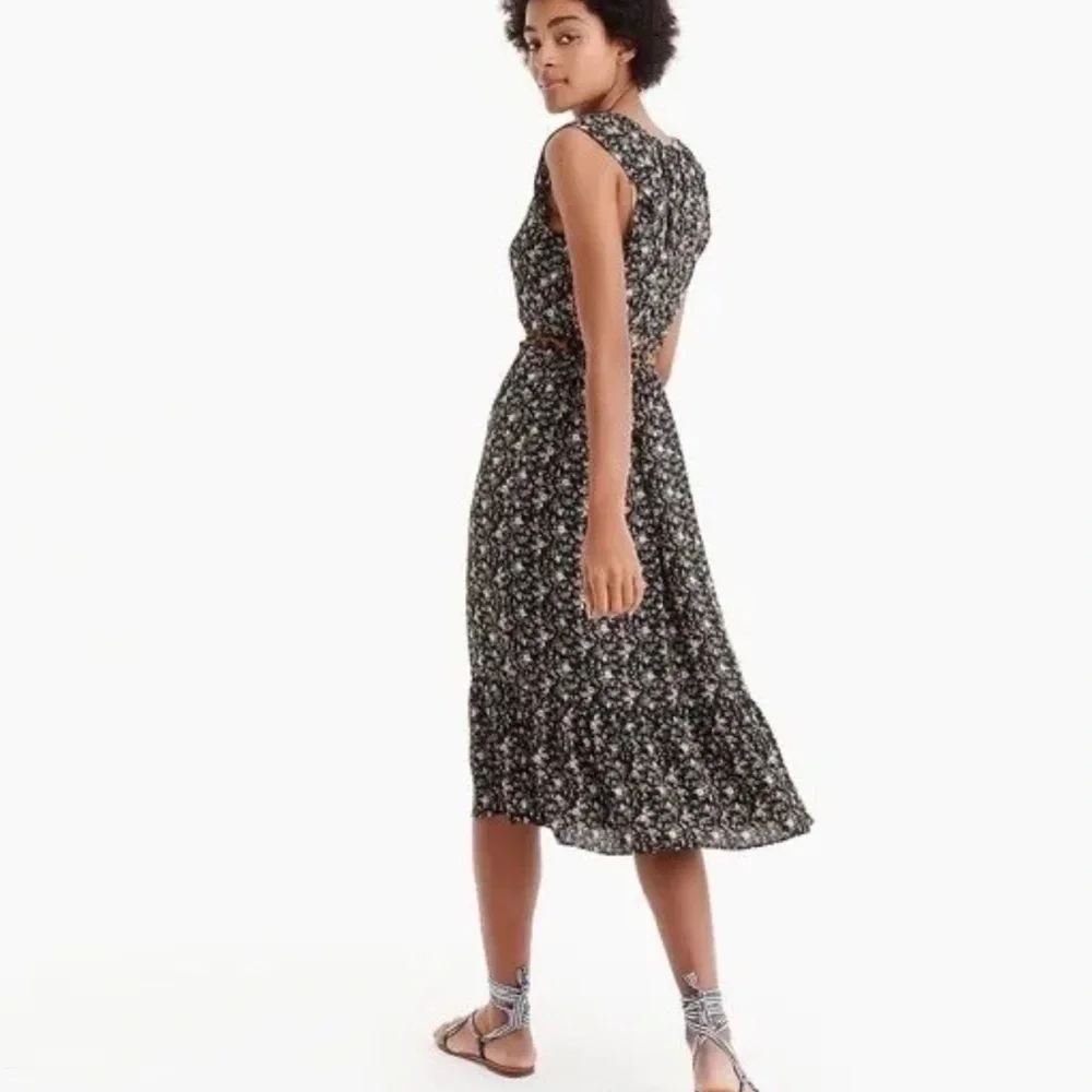J. Crew dress midi women Medium Black Floral Pockets sleeveless M_2